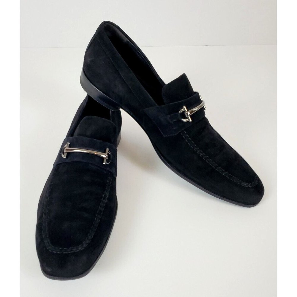 Bruno Magli Suede Leather Bit Loafers Black Made in Italy Size 13 M - VERY CLEAN